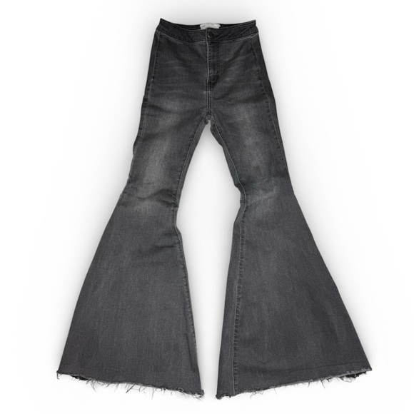 We The Free Denim - Free People “Just Float On” Flare Jeans Black High-Rise Bell Bottoms Sz 24